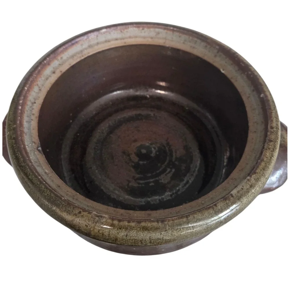 Vintage Small Glazed Stoneware‎ Art Pottery Bowl Covered Dish w/Lid Bizen Ware ?